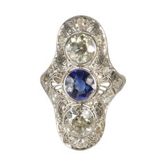 Art Deco Sapphire Diamond Gold Platinum Filigree Ring