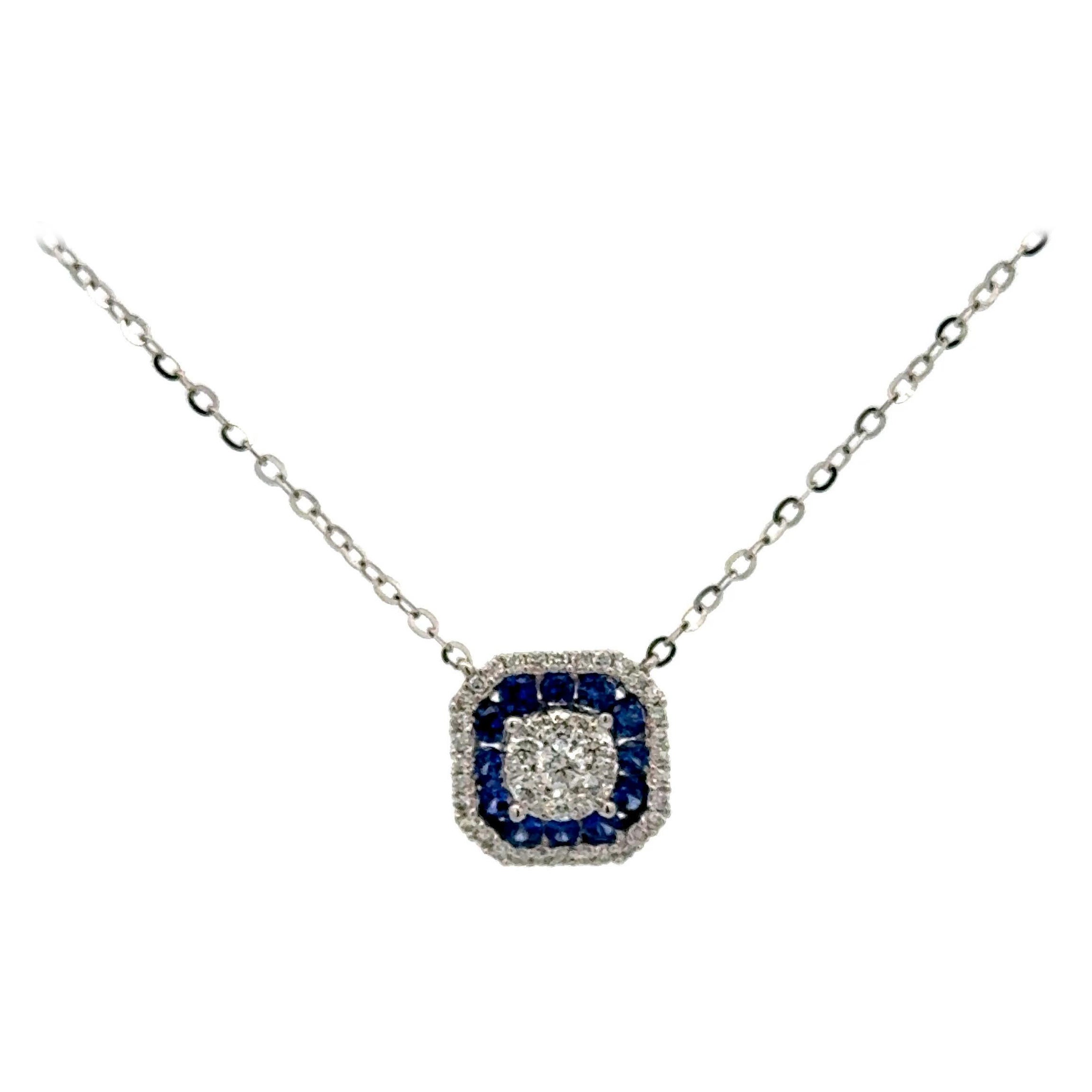 Art Deco Saphir Diamant Halo Anhänger Halskette 0,65 Karat 18 Karat Weißgold im Angebot