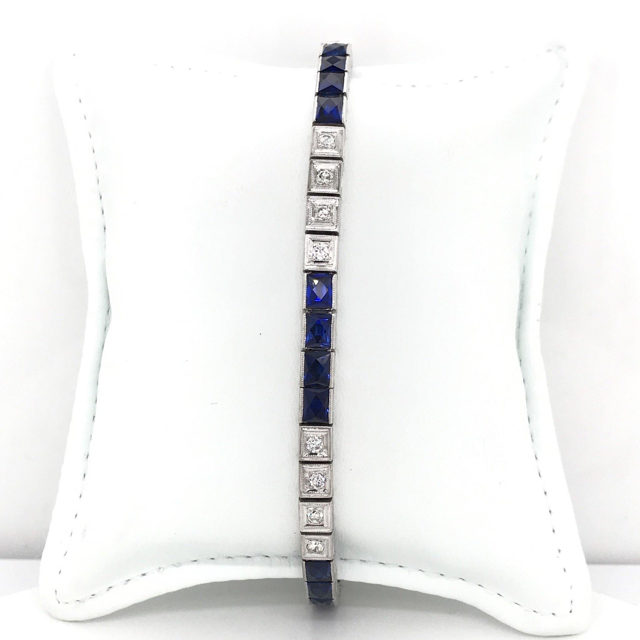 Art Deco Sapphire and Diamond Line Bracelet In Good Condition In Montgomery, AL