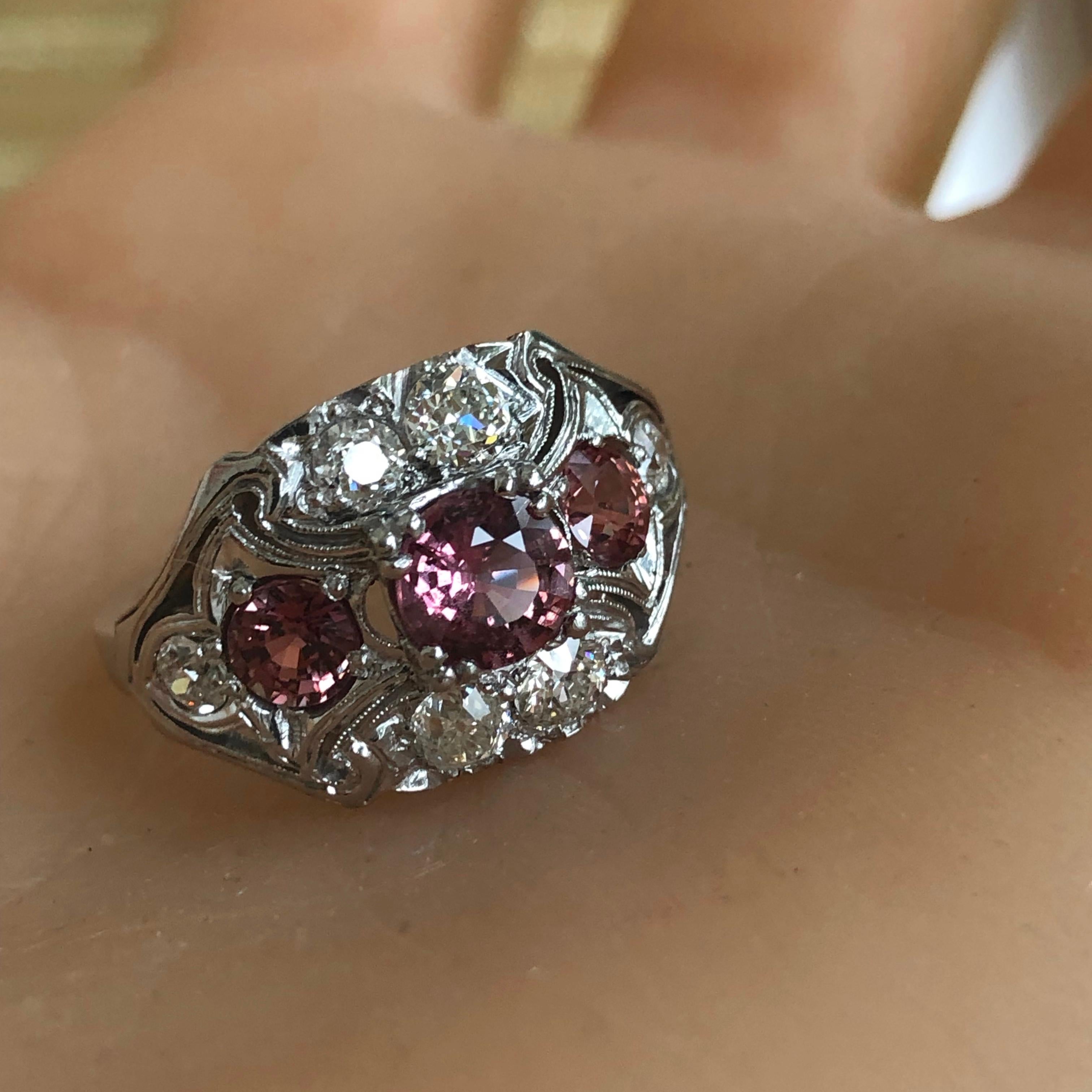 Antique Art Deco Sapphire and Diamond Palladium Ring For Sale 3