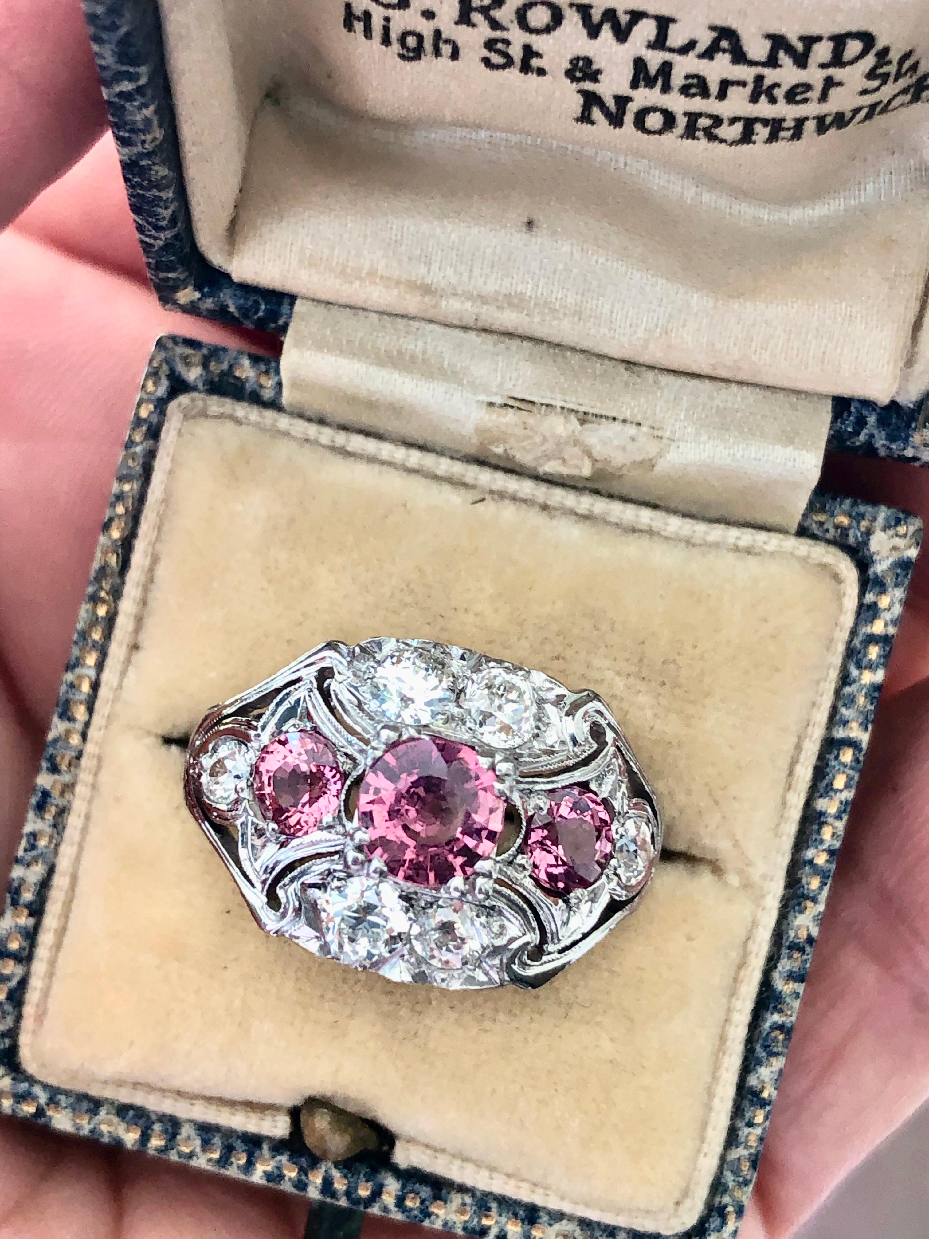 Women's Antique Art Deco Sapphire and Diamond Palladium Ring For Sale
