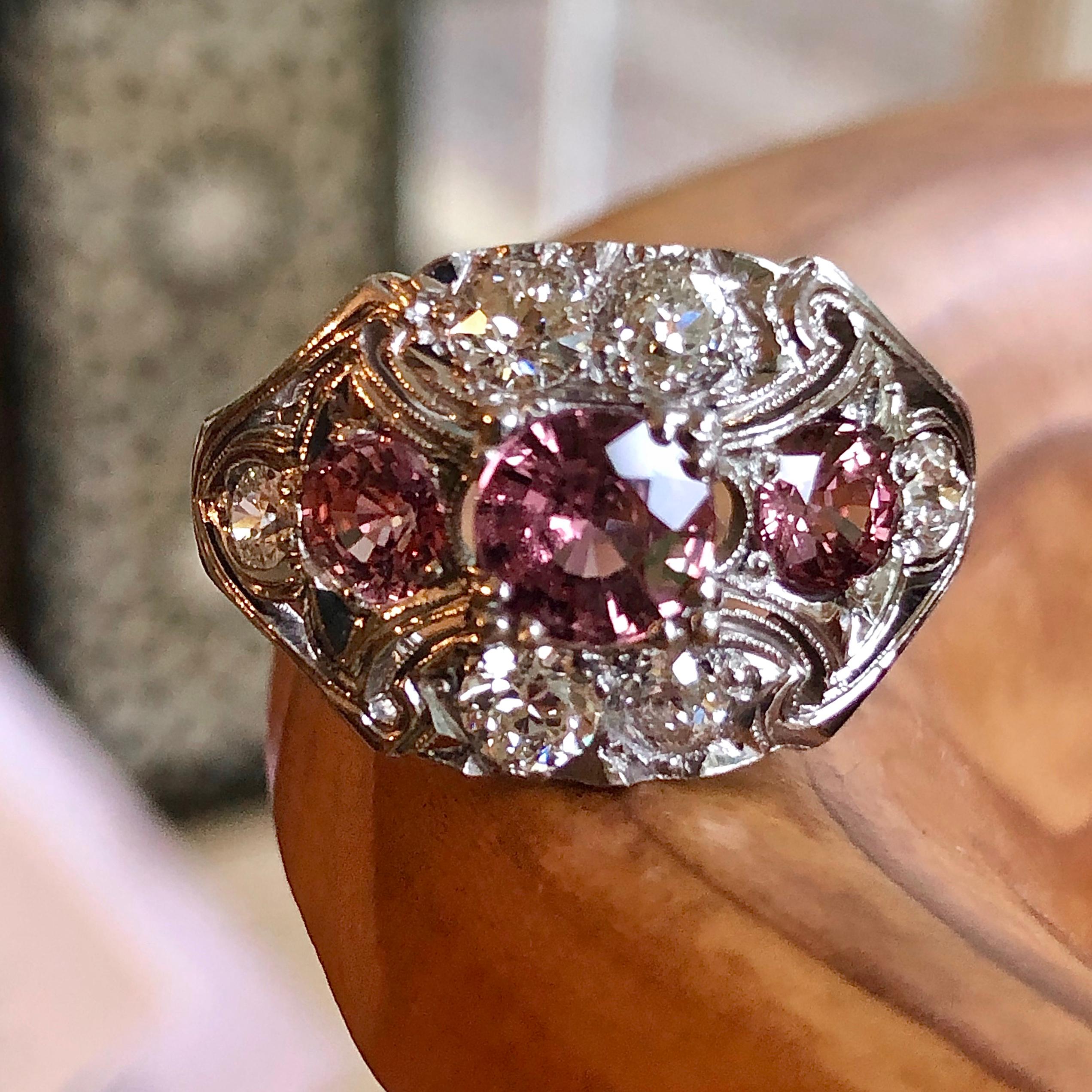 Old Mine Cut Antique Art Deco Sapphire and Diamond Palladium Ring For Sale