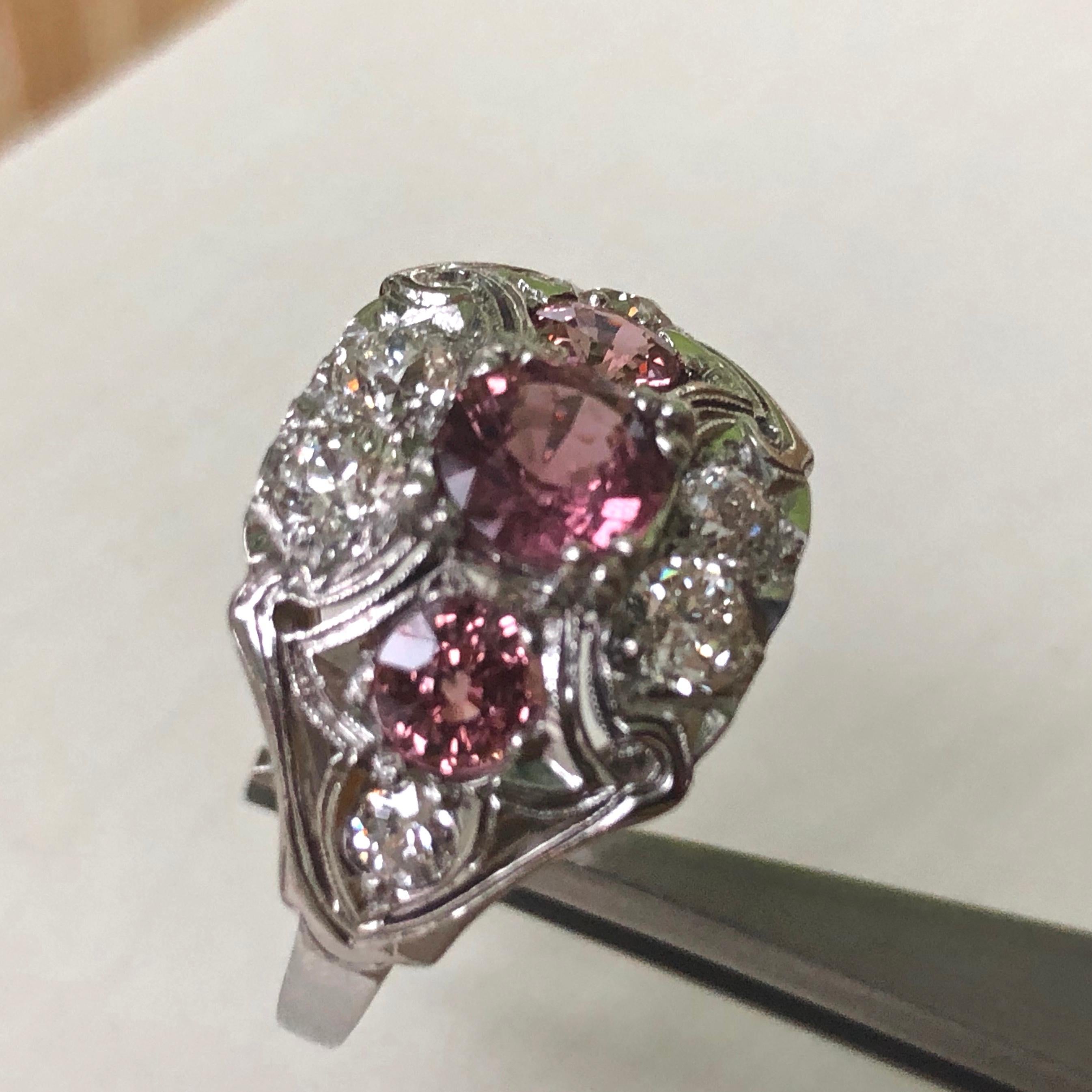 Antique Art Deco Sapphire and Diamond Palladium Ring For Sale 1