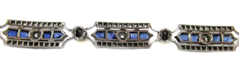 Art Deco Sapphire Diamond Pearl Platinum French Bracelet In Excellent Condition For Sale In New York, NY