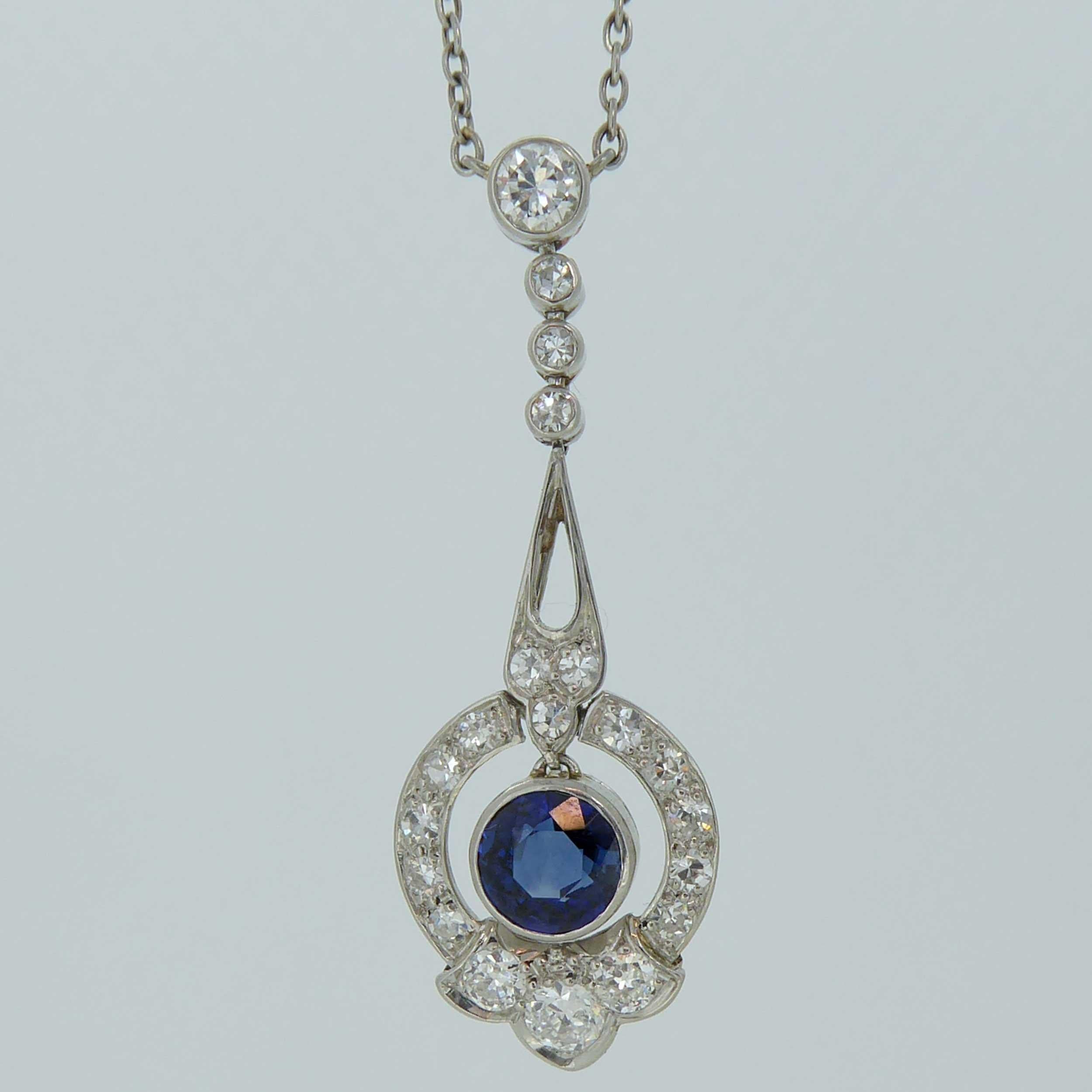 Art Deco Sapphire Diamond Pendant, circa 1920s In Good Condition In Yorkshire, West Yorkshire