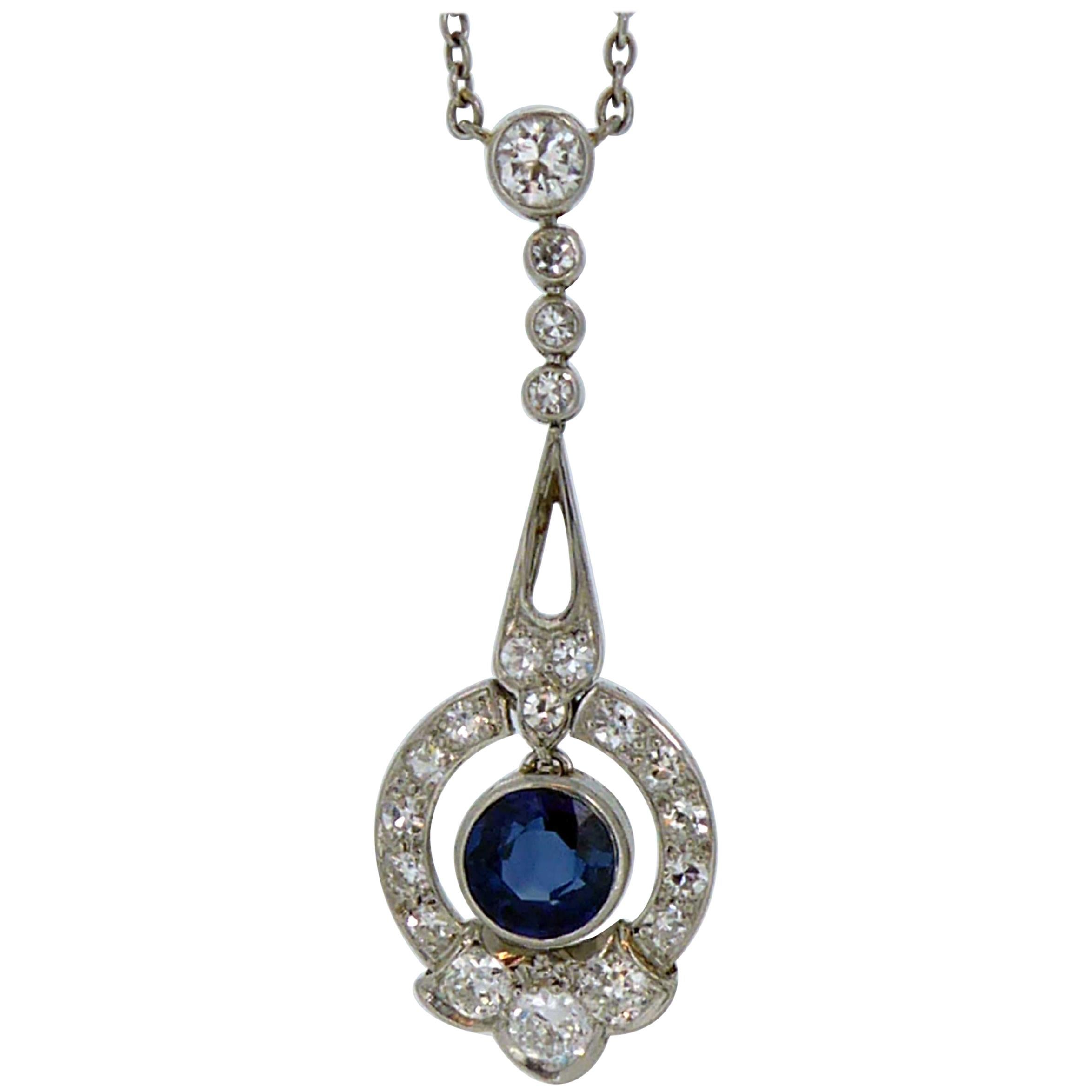 Art Deco Sapphire Diamond Pendant, circa 1920s