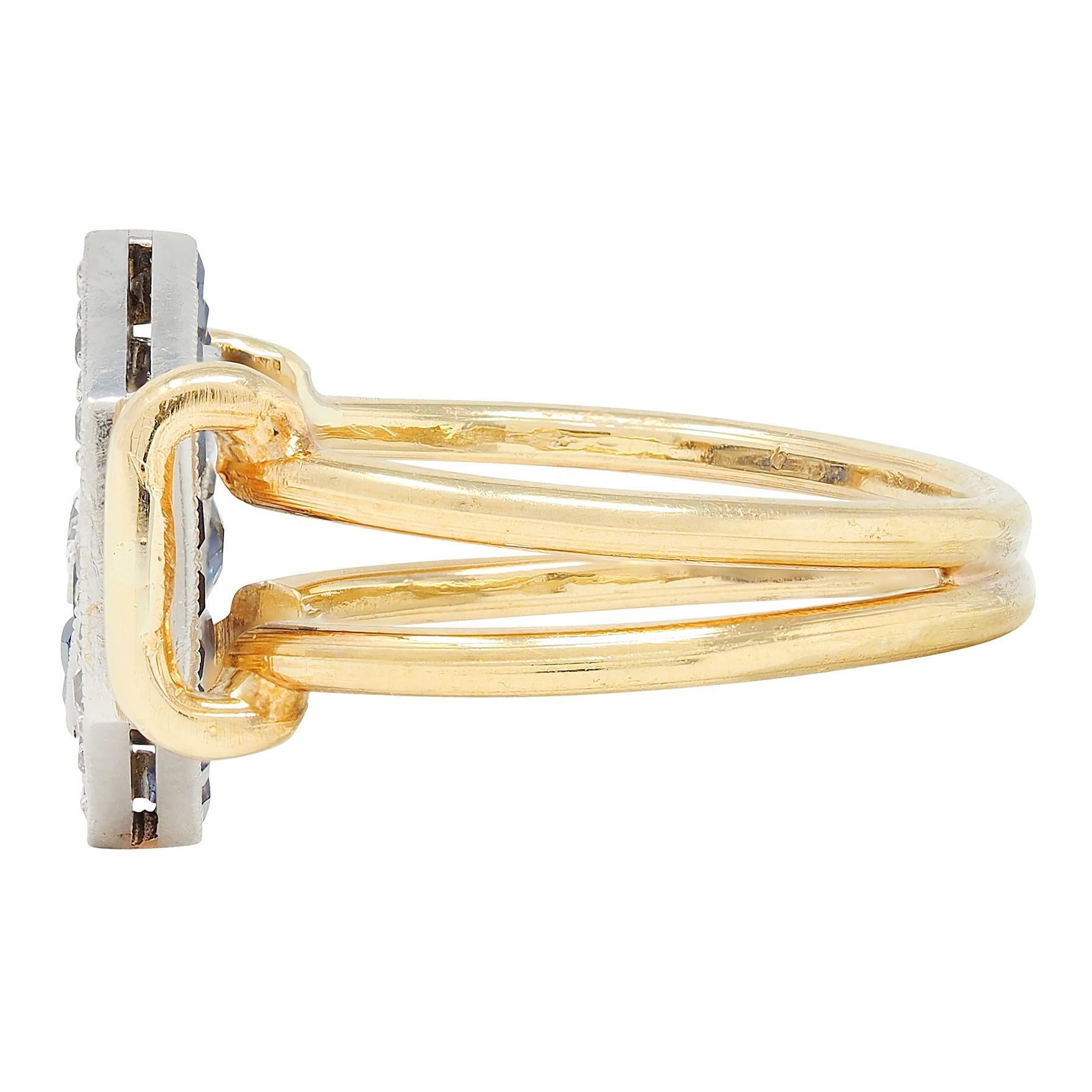 Art Deco Sapphire Diamond Platinum 18 Karat Yellow Gold Vintage Flip Ring For Sale 5