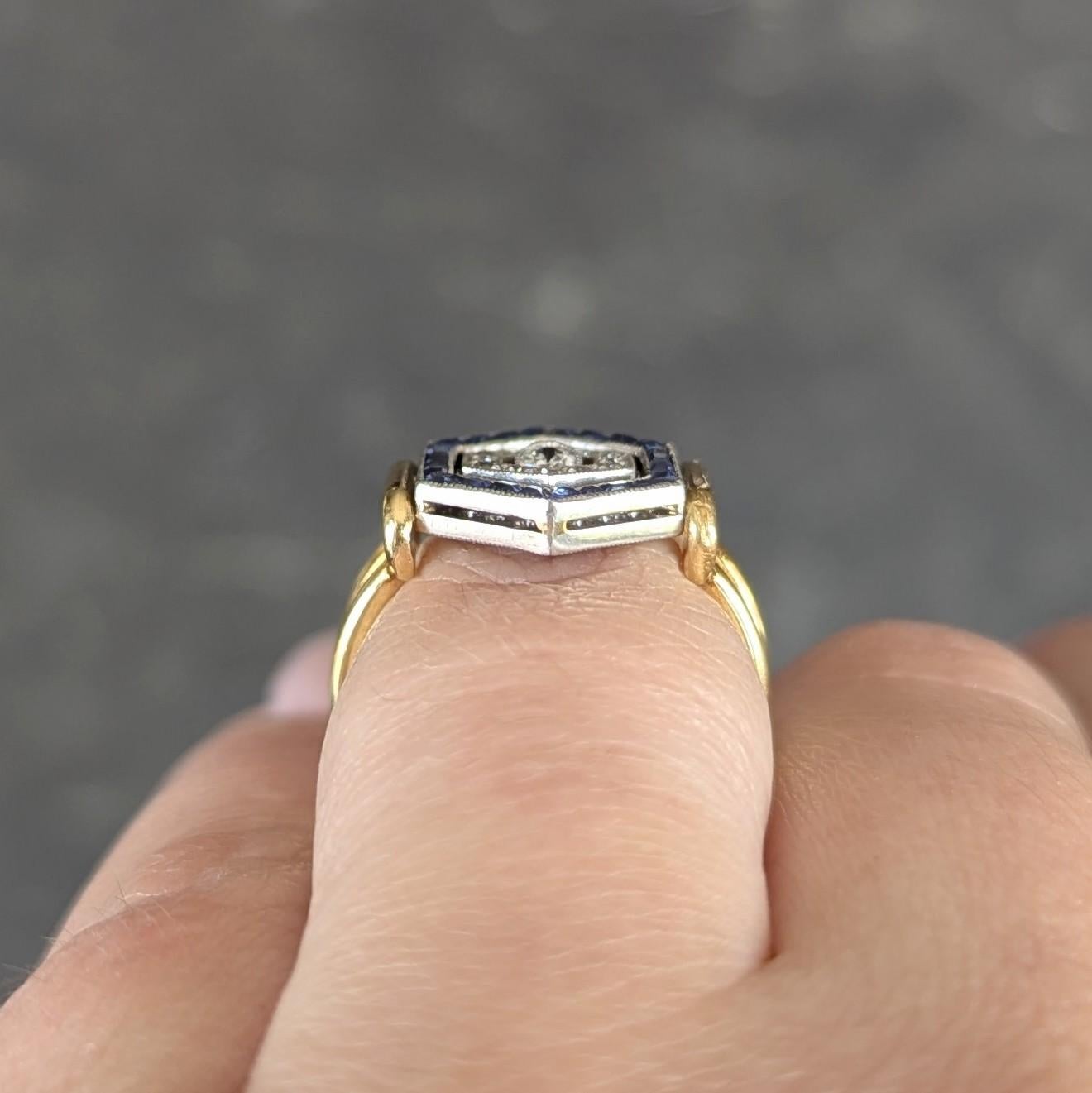Art Deco Sapphire Diamond Platinum 18 Karat Yellow Gold Vintage Flip Ring For Sale 8