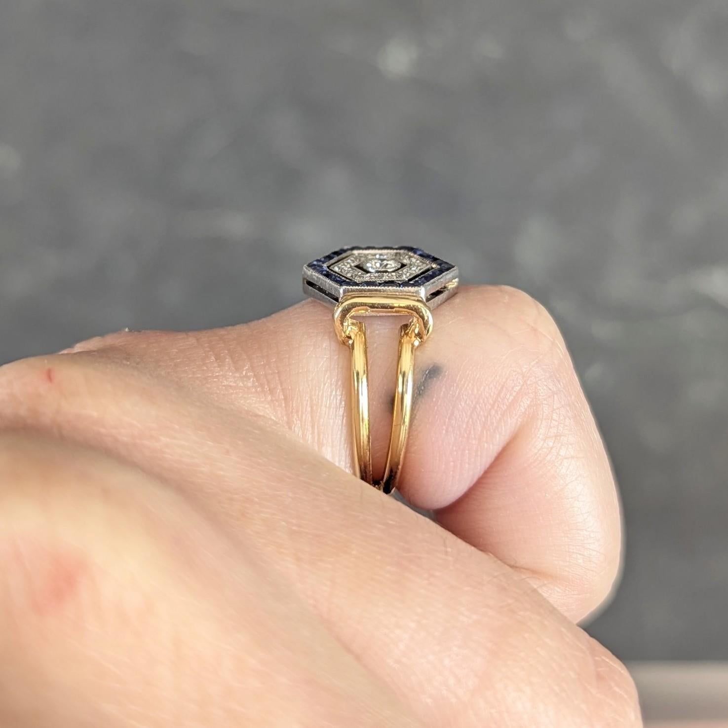 Art Deco Sapphire Diamond Platinum 18 Karat Yellow Gold Vintage Flip Ring For Sale 9