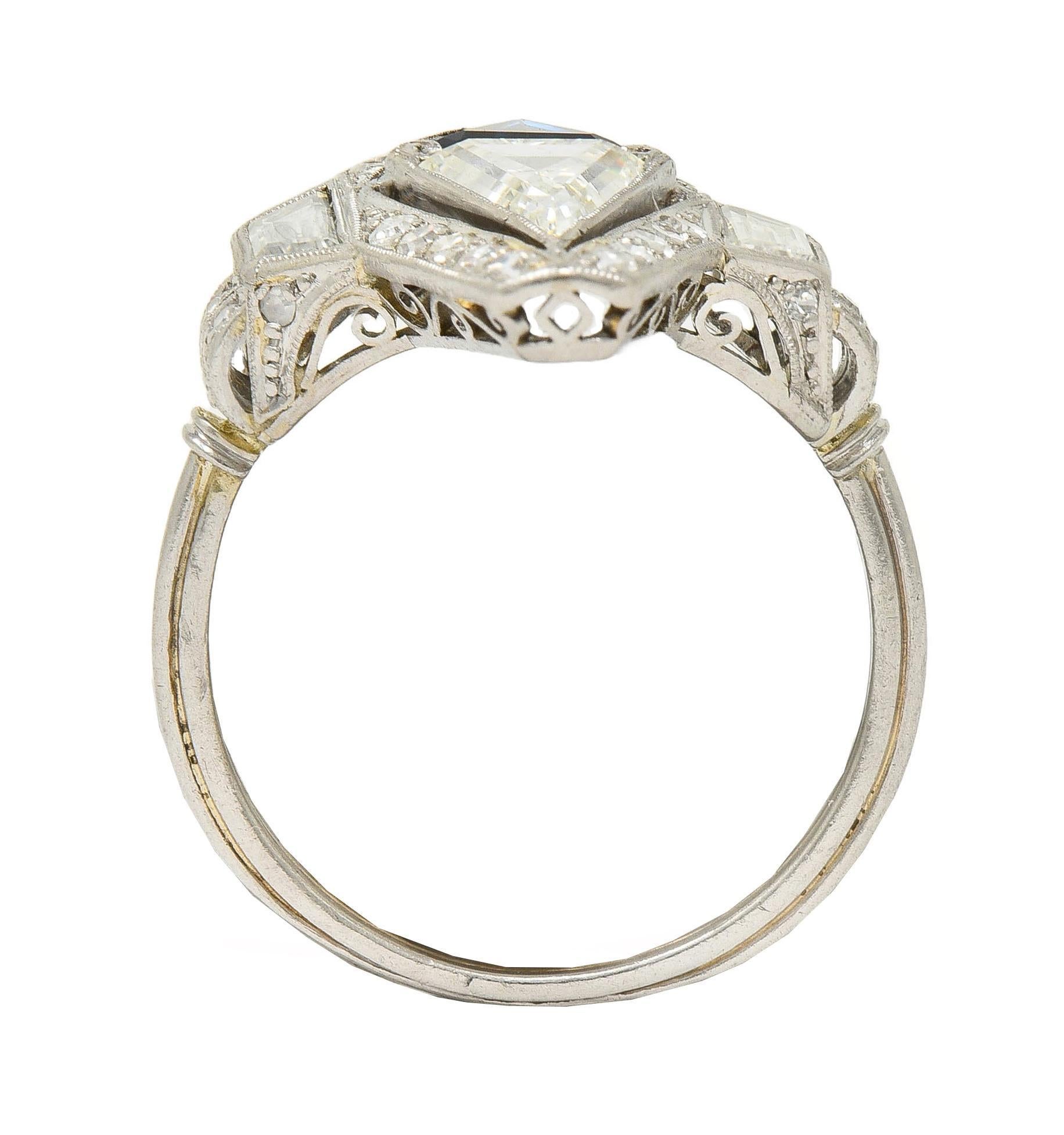 Art Deco Sapphire Diamond Platinum Antique Scrolling Navette Dinner Ring 4
