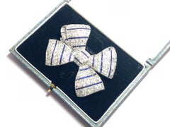 Art Deco Sapphire Diamond Platinum Bow Brooch