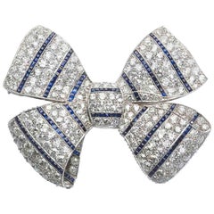 Art Deco Sapphire Diamond Platinum Bow Brooch