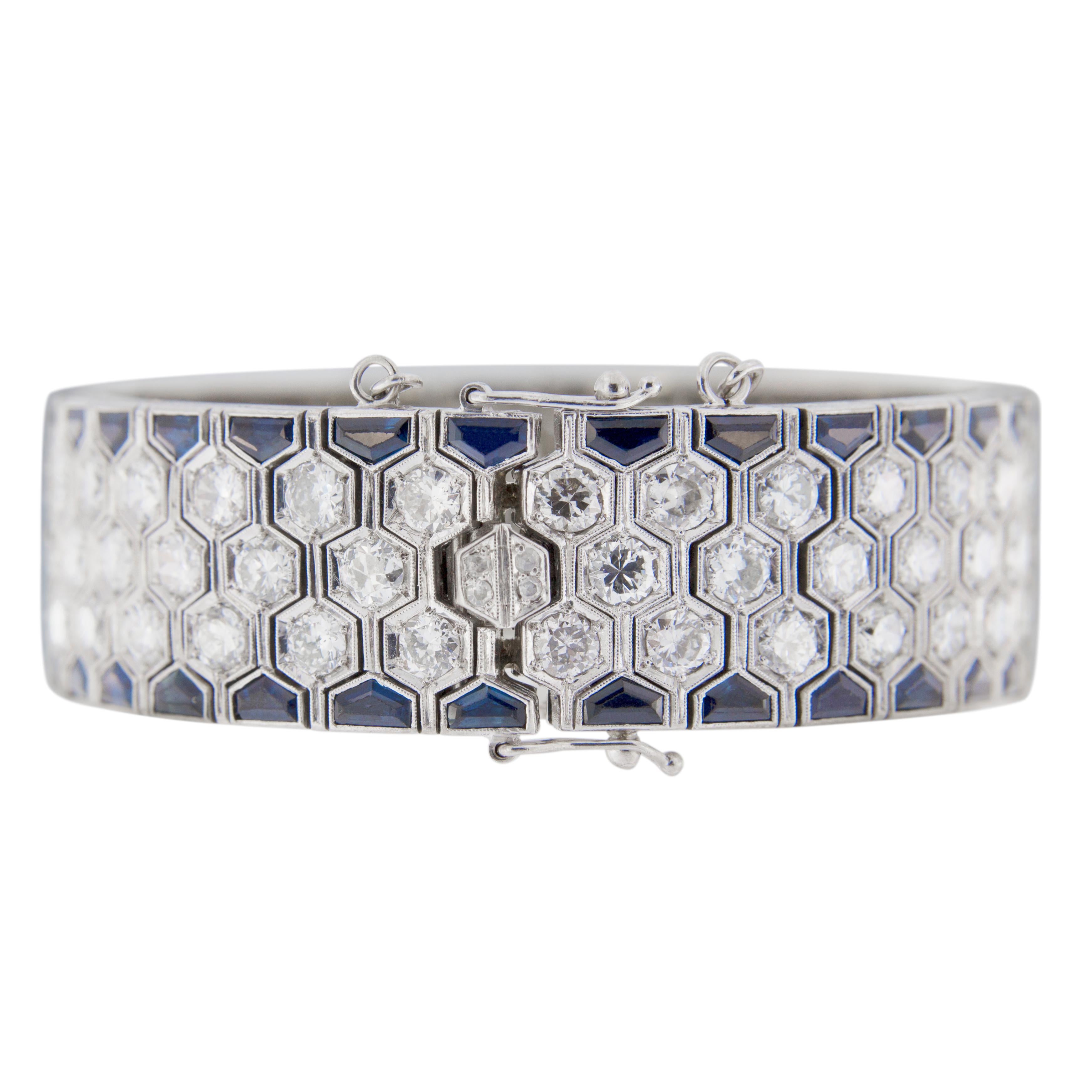 Old European Cut Art Deco Sapphire Diamond Platinum Bracelet