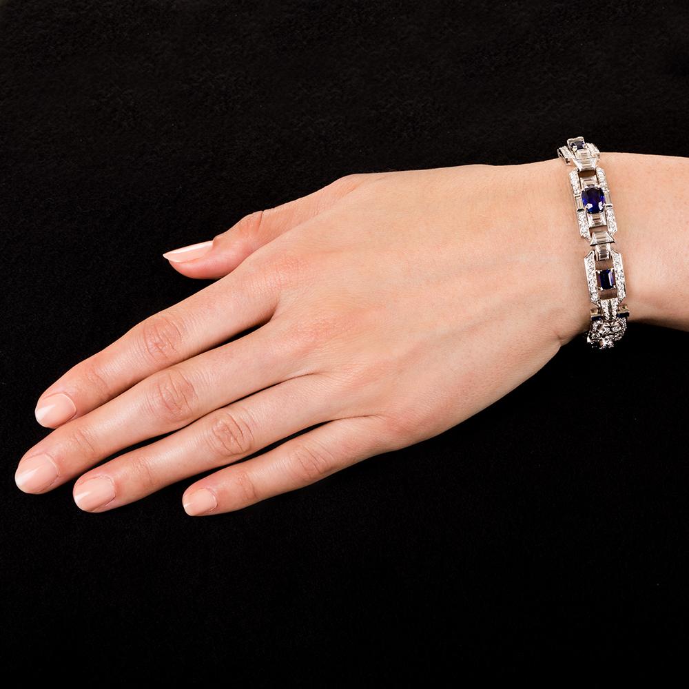 Art Deco Sapphire Diamond Platinum Bracelet In Good Condition For Sale In San Francisco, CA