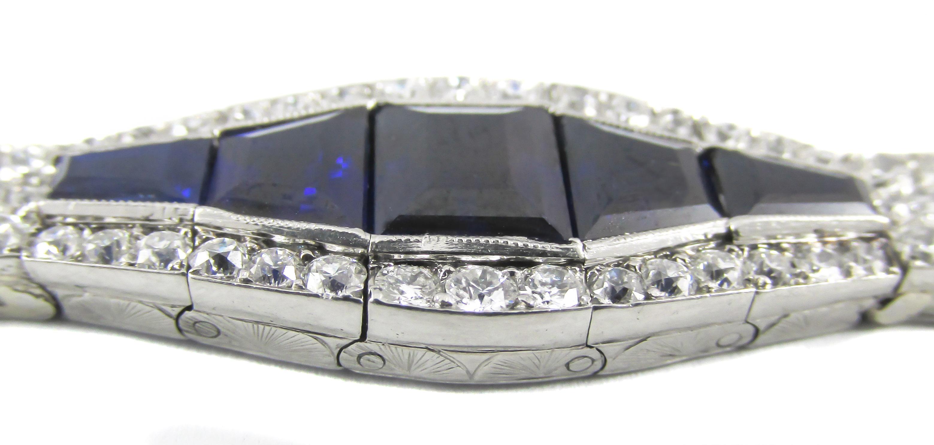 Art Deco Sapphire Diamond Platinum Bracelet In Excellent Condition In New York, NY
