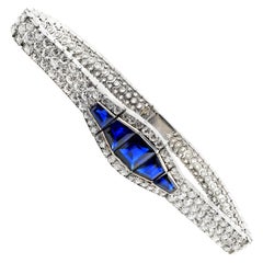 Bracciale Art Deco in platino con zaffiro e diamante