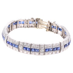 Vintage Art Deco Sapphire Diamond Platinum Bracelet