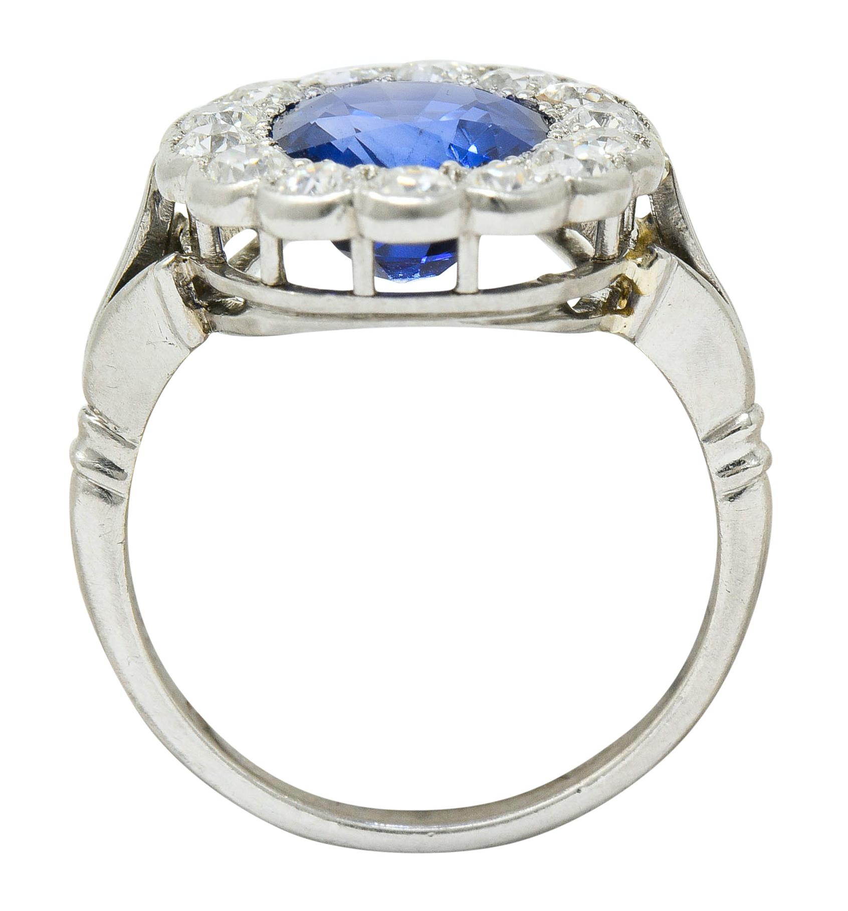 Art Deco Sapphire Diamond Platinum Cluster Fleur-de-Lis Ring 1