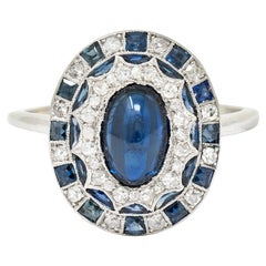 Art Deco Sapphire Diamond Platinum Dinner Cluster Ring