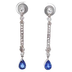 Art Deco Sapphire Diamond Platinum Drop Earrings