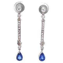 Art Deco Saphir-Diamant-Platin-Tropfen-Ohrringe
