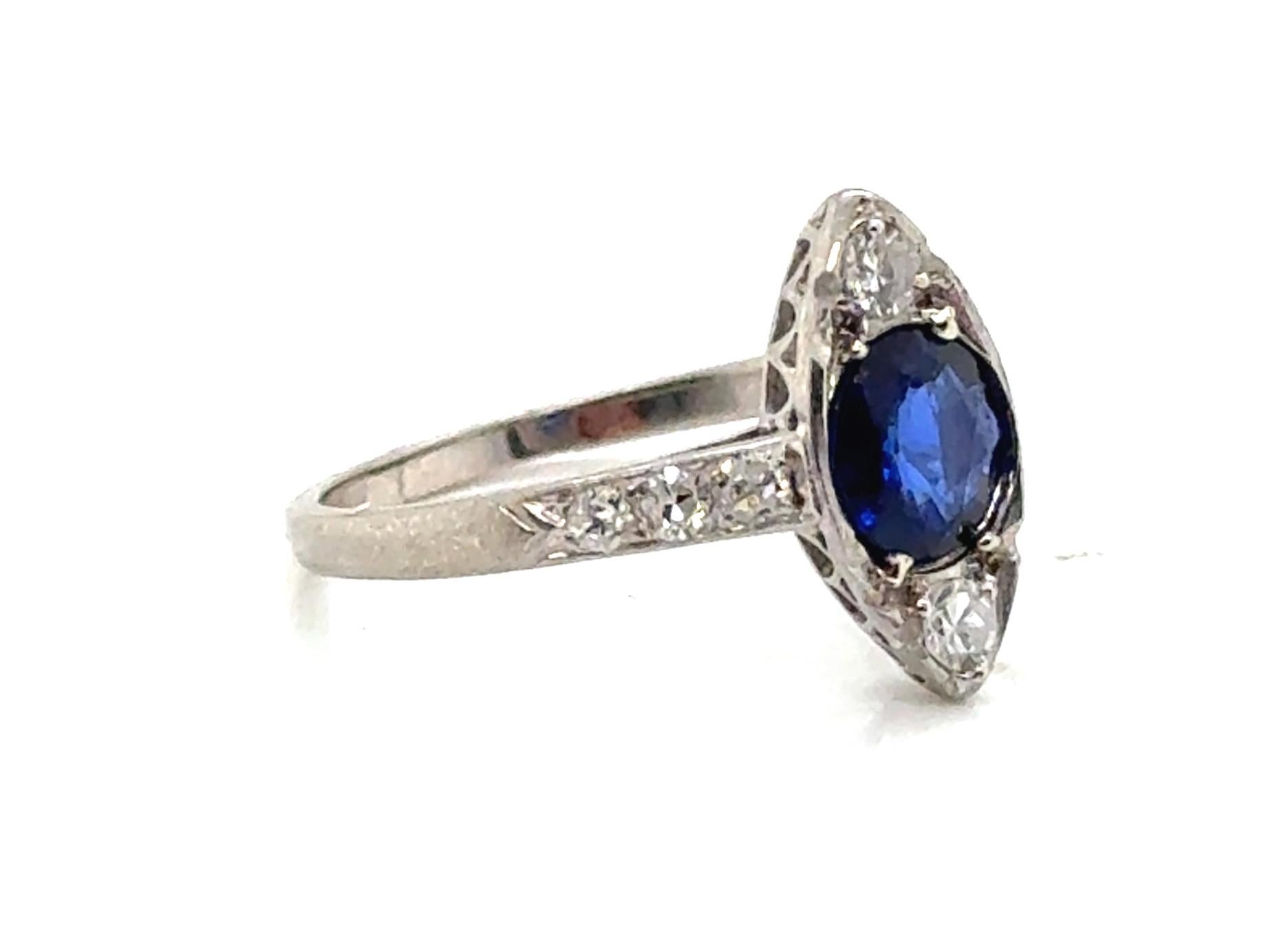 Art Déco Anello di fidanzamento in platino con zaffiro e diamante Art Deco 1ct Originale 1920s Antiques in vendita