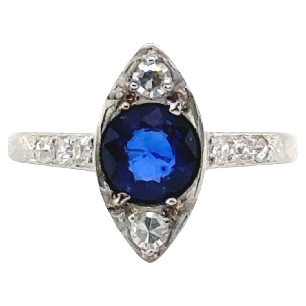 Anello di fidanzamento in platino con zaffiro e diamante Art Deco 1ct Originale 1920s Antiques in vendita