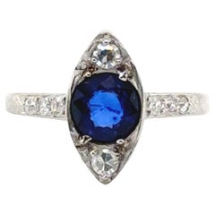 Anello di fidanzamento in platino con zaffiro e diamante Art Deco 1ct Originale 1920s Antiques