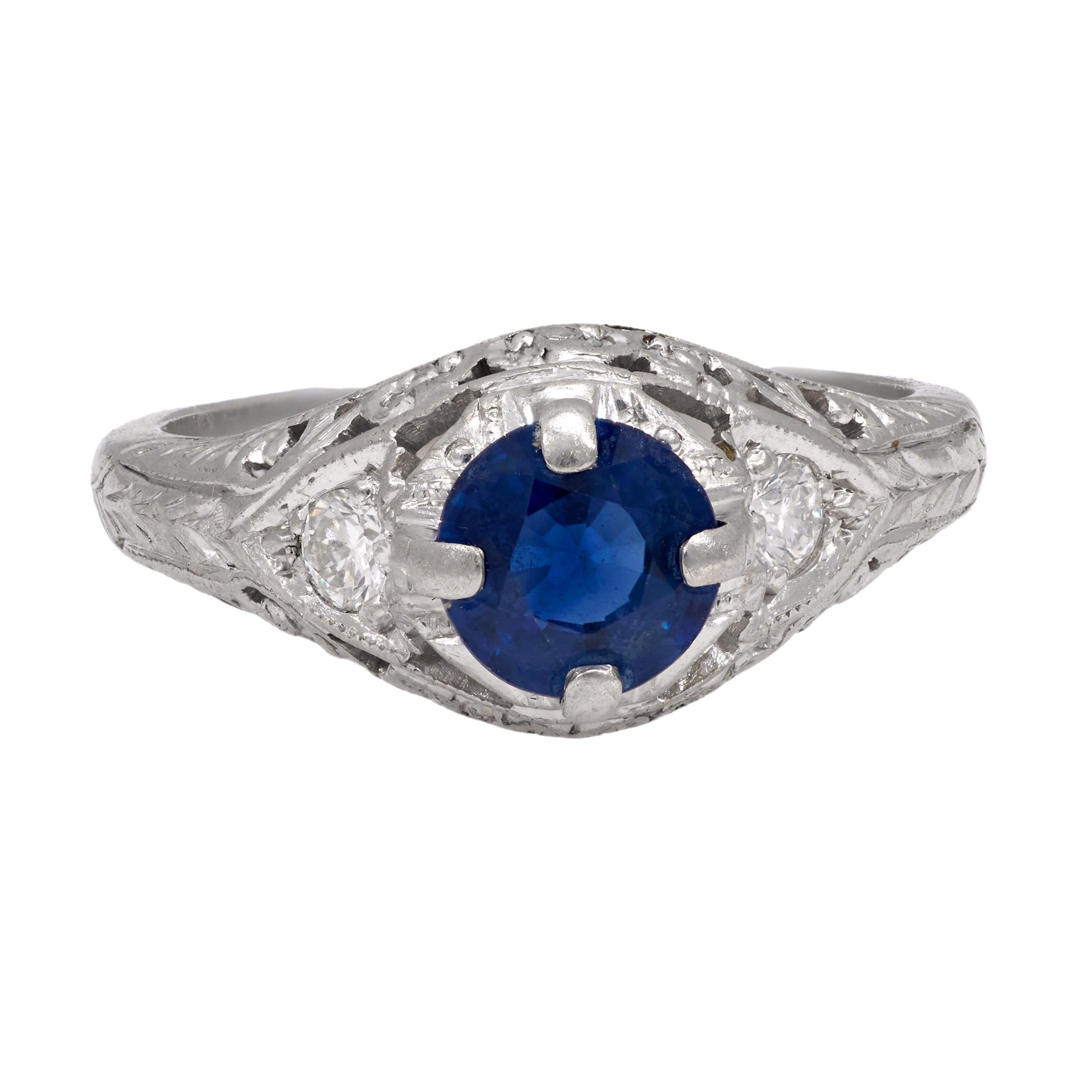 Art déco Art Deco sapphire diamond platinum engagement ring en vente