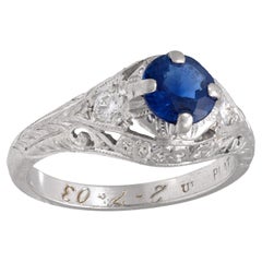 Art Deco sapphire diamond platinum engagement ring