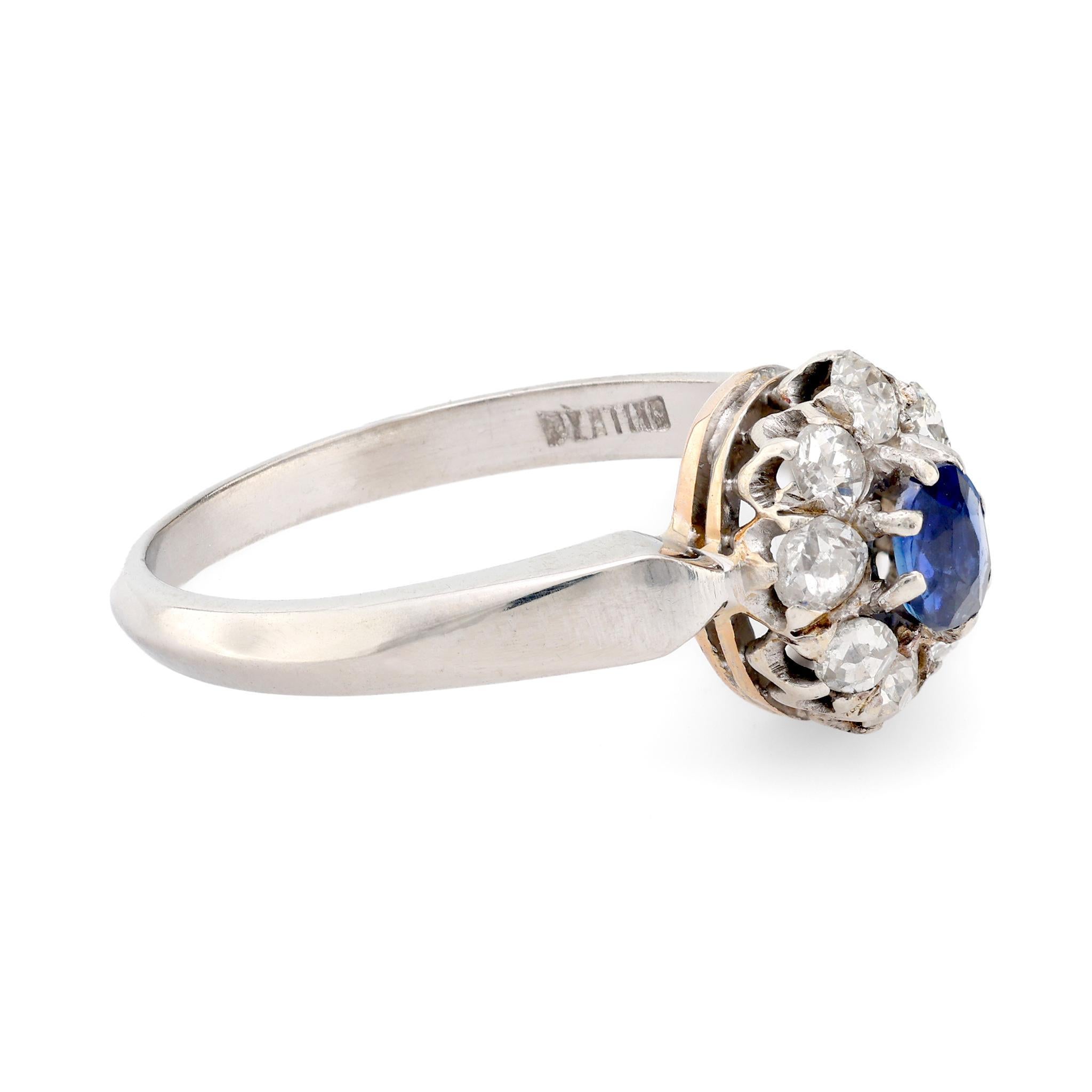 Oval Cut Art Deco sapphire diamond platinum halo ring For Sale