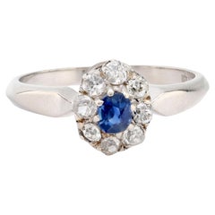 Art Deco sapphire diamond platinum halo ring