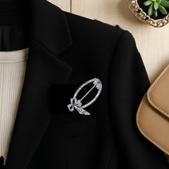 Art Deco Sapphire Diamond Platinum Hand Engraved Millgrain Bow 1.30 Inch Brooch