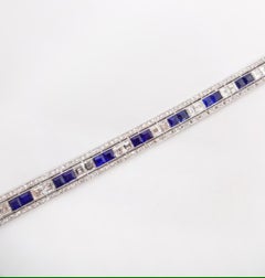 Art Deco Sapphire and Diamond Platinum Line Bracelet