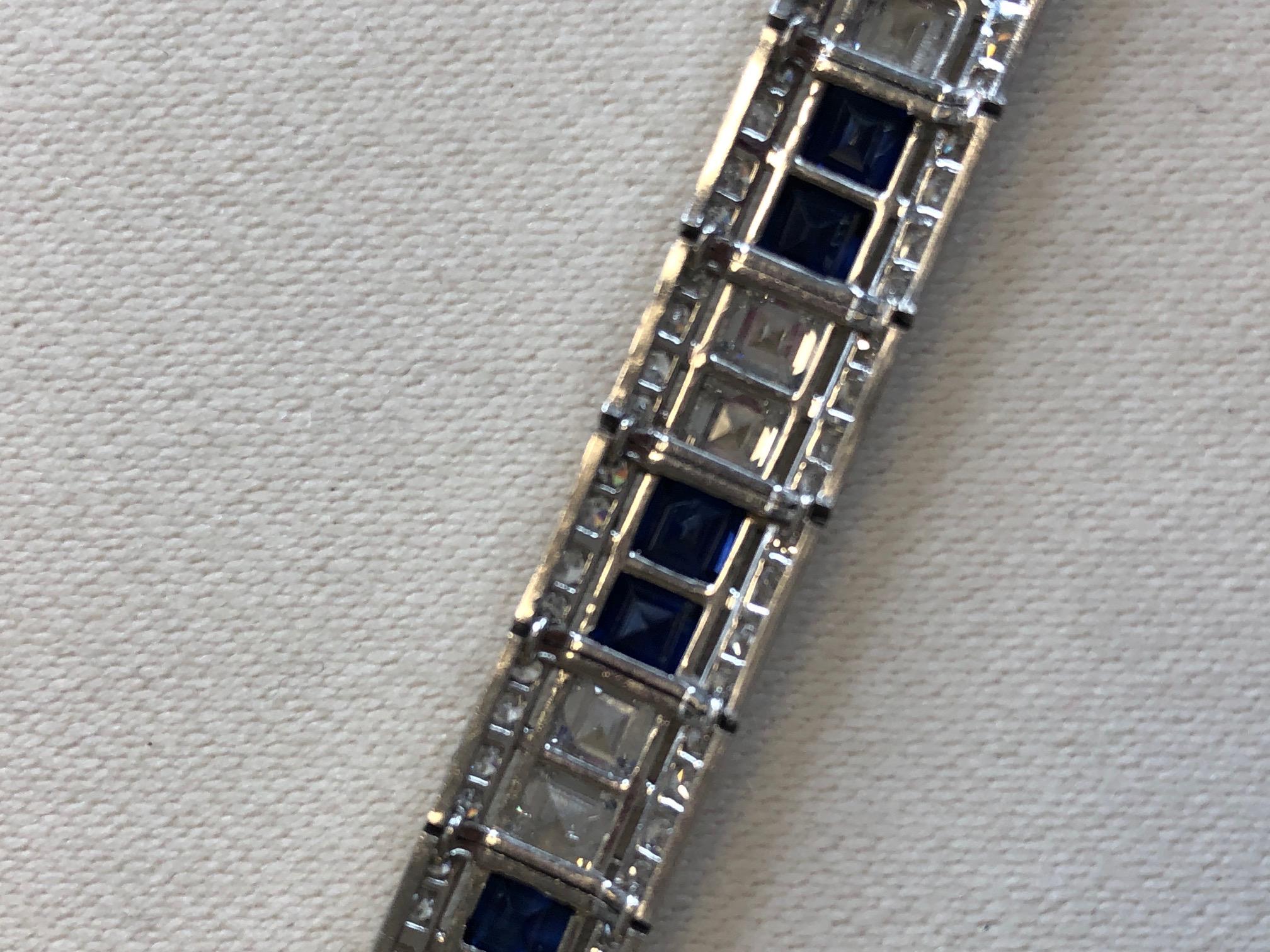 Art Deco Sapphire and Diamond Platinum Line Bracelet In Excellent Condition For Sale In New York, NY