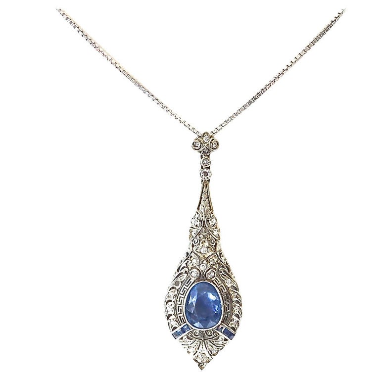 Art Deco Sapphire Diamond Platinum Necklace For Sale at 1stDibs | art ...