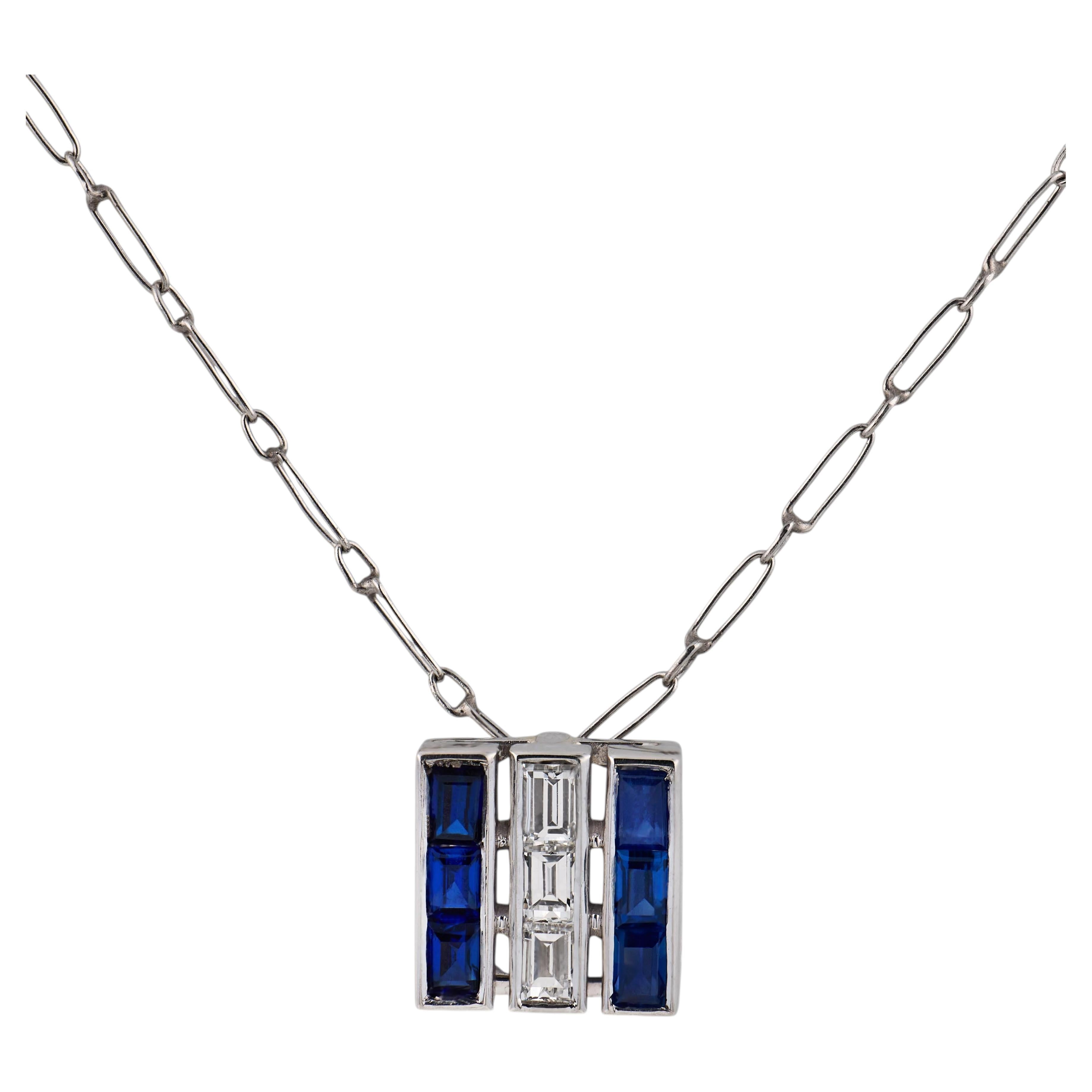 Art Deco sapphire diamond platinum necklace