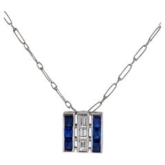 Art Deco sapphire diamond platinum necklace