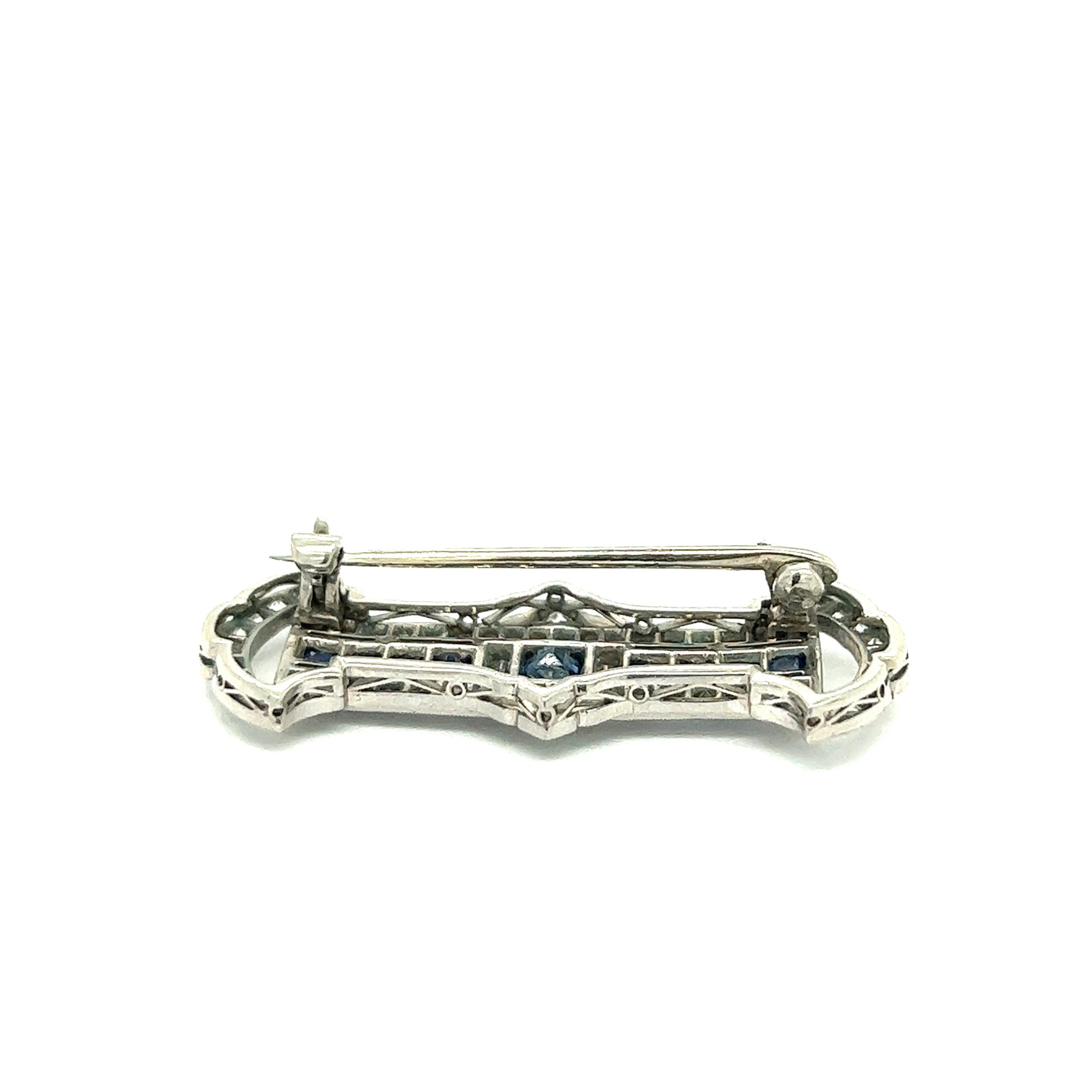 Art Deco Saphir Diamant Platin Pin Brosche im Angebot 1