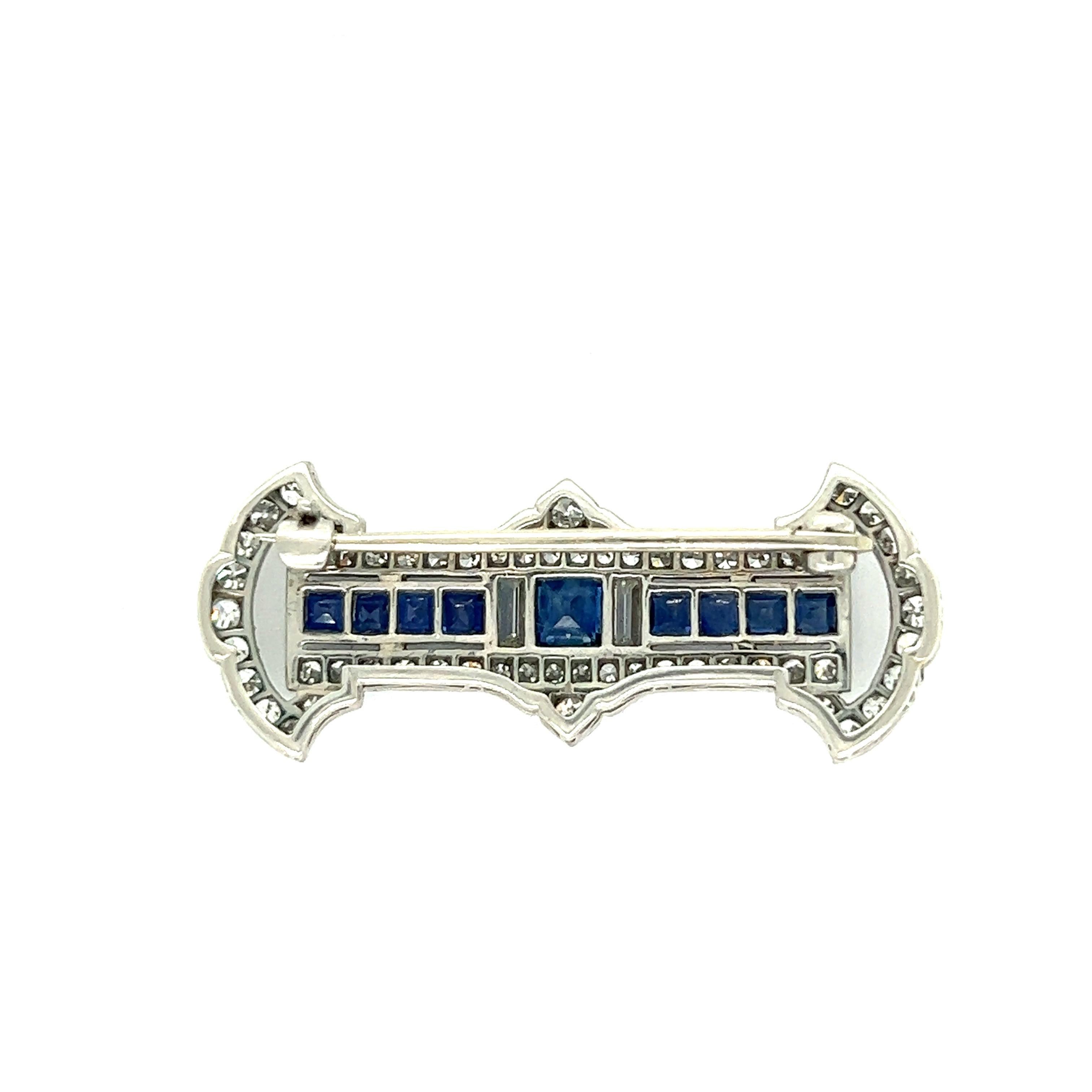 Art Deco Saphir Diamant Platin Pin Brosche im Angebot 2