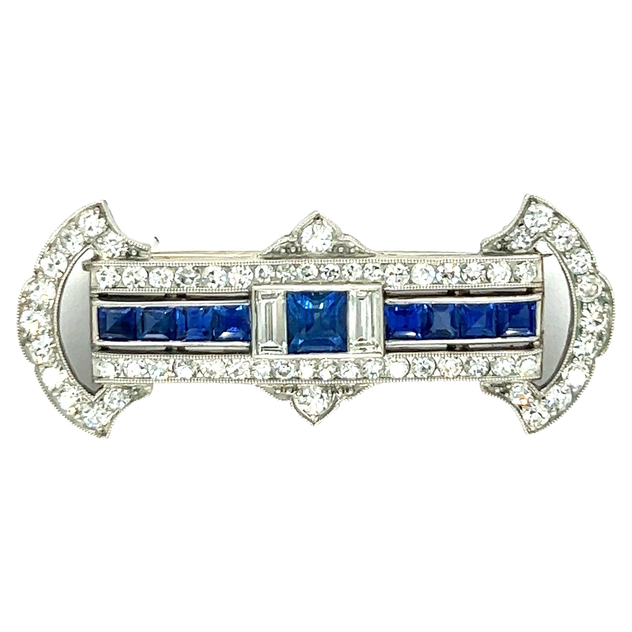 Art Deco Sapphire Diamond Platinum Pin Brooch