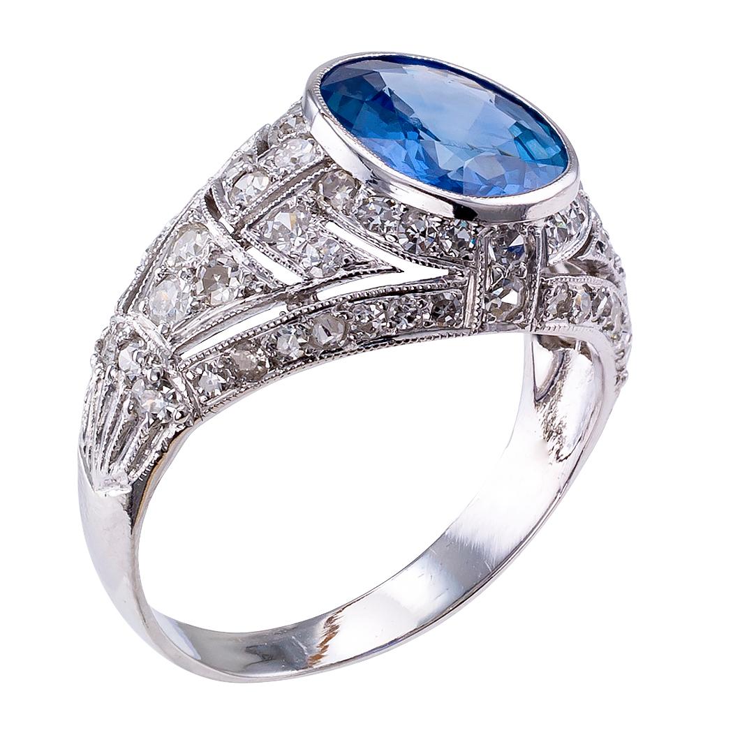 sapphire and diamond art deco ring