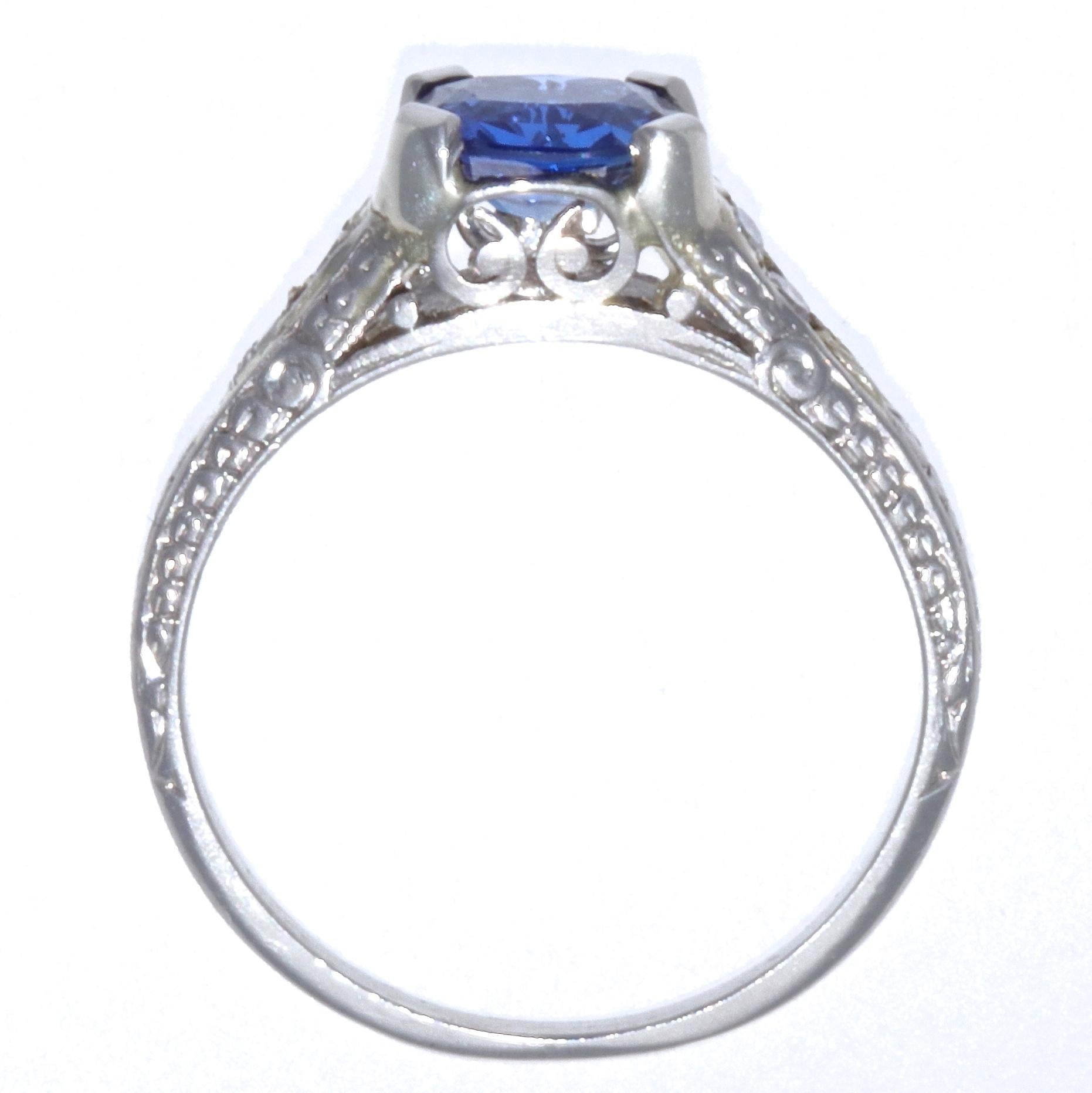 Cushion Cut Art Deco Sapphire Diamond Platinum Ring