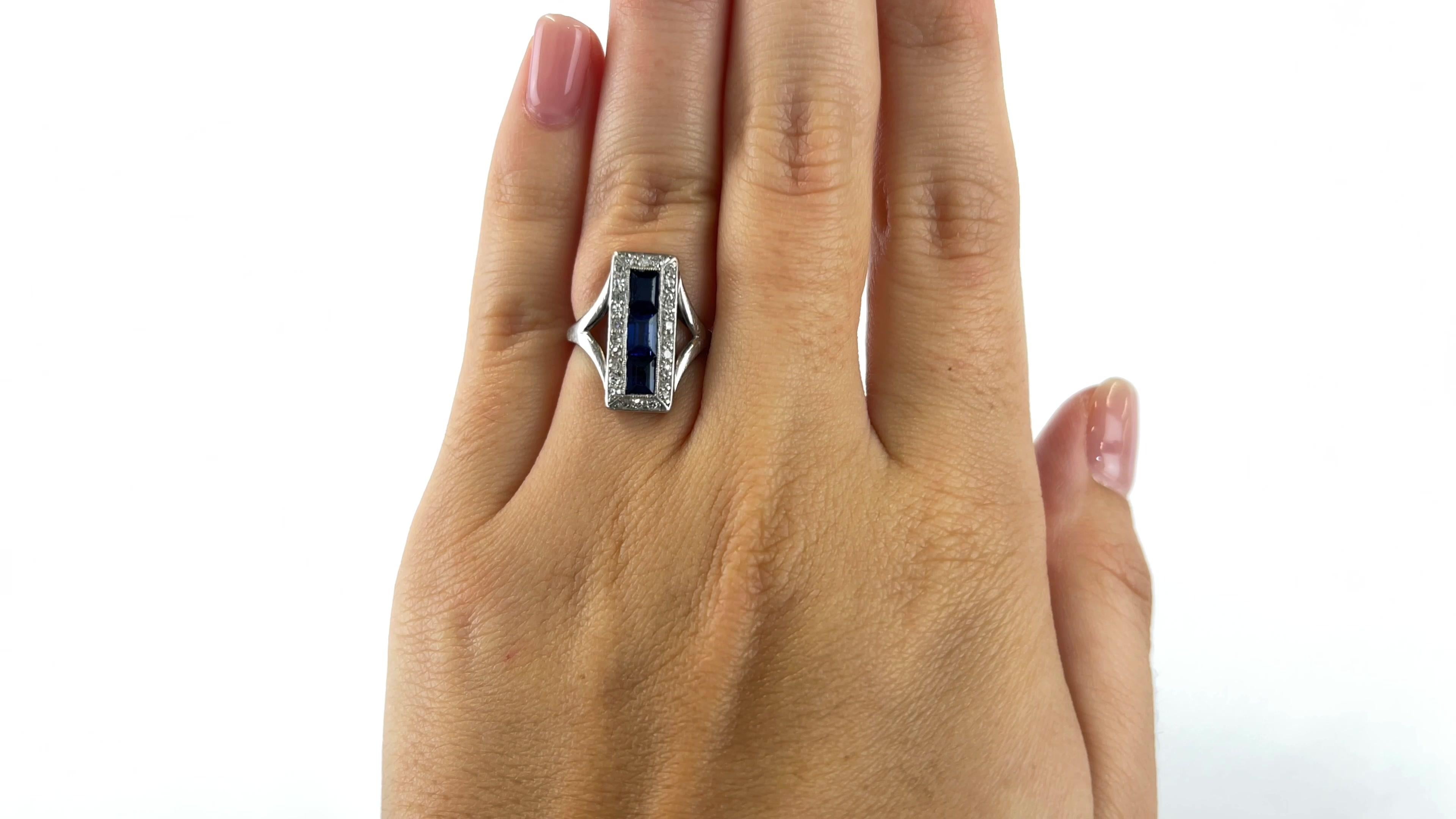 Square Cut Art Deco Sapphire Diamond Platinum Ring