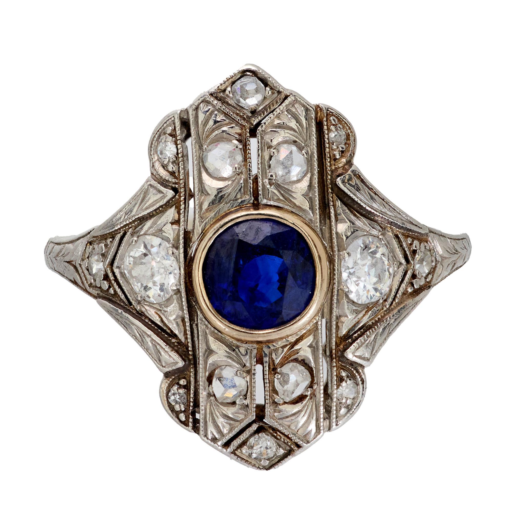 Brilliant Cut Art Deco sapphire diamond platinum ring