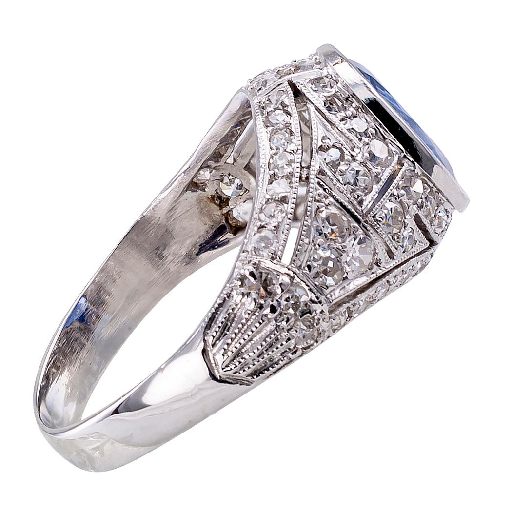 Art Deco Sapphire Diamond Platinum Ring In Good Condition In Los Angeles, CA