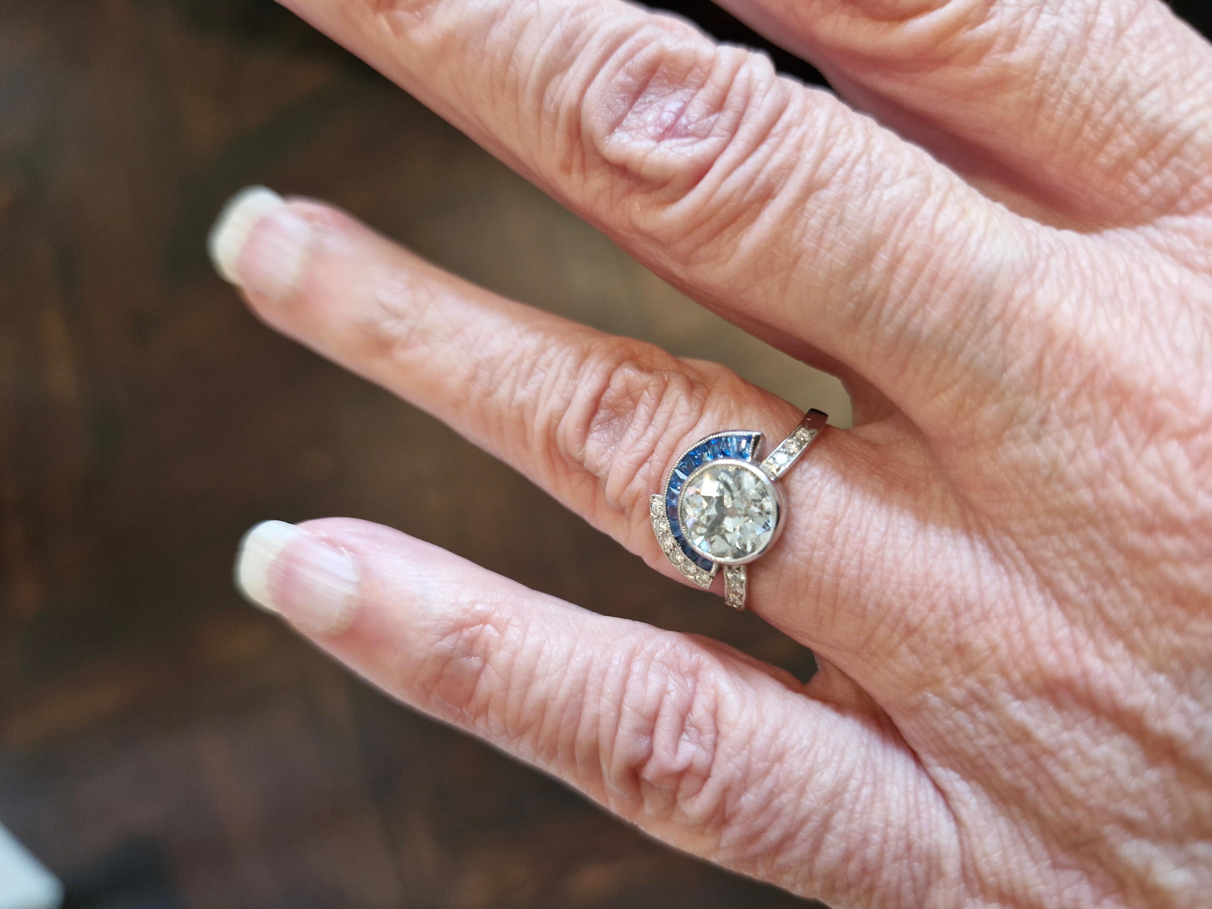 Art Deco Saphir Diamant Platin Ring (Brillantschliff) im Angebot