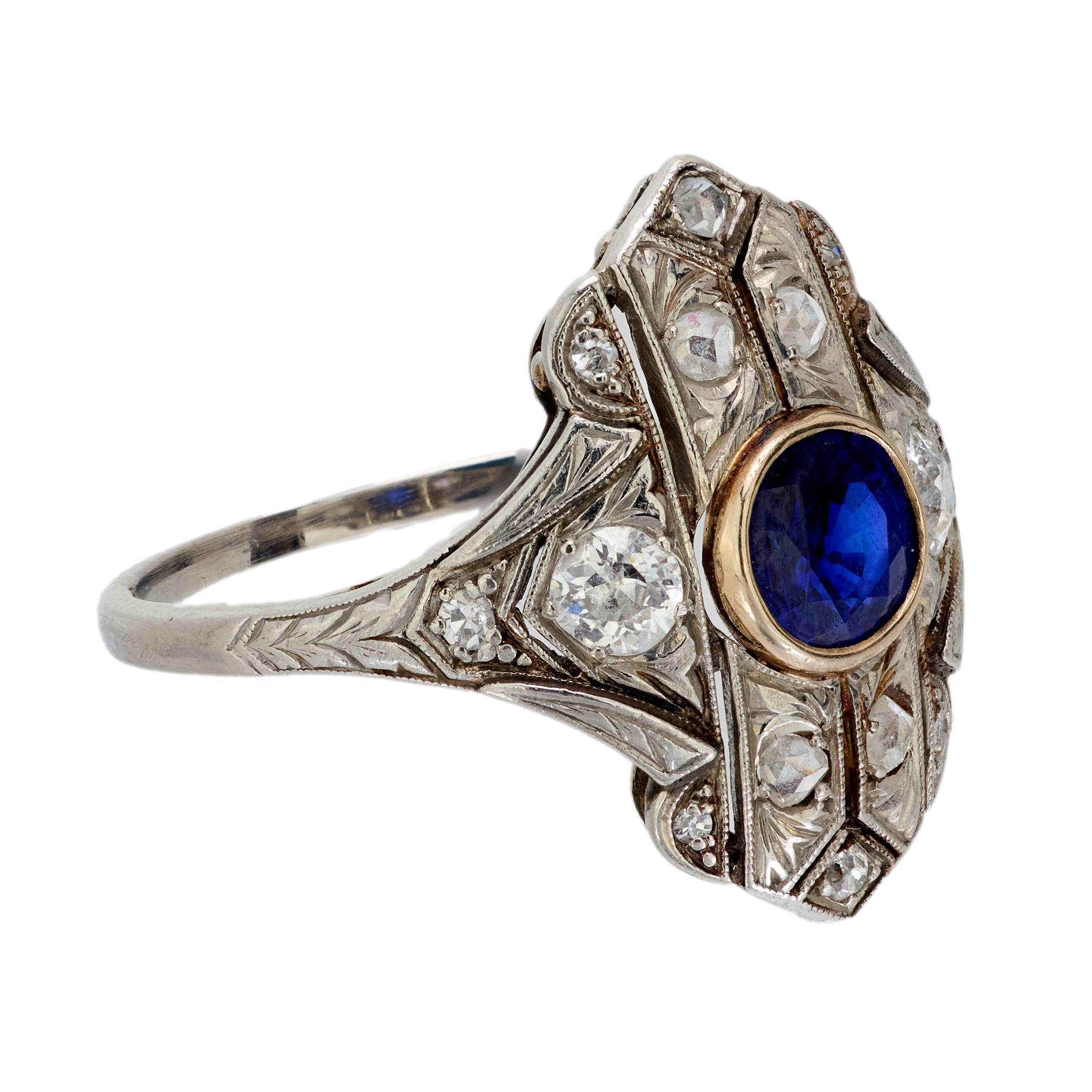 Art Deco sapphire diamond platinum ring In Good Condition In Beverly Hills, CA