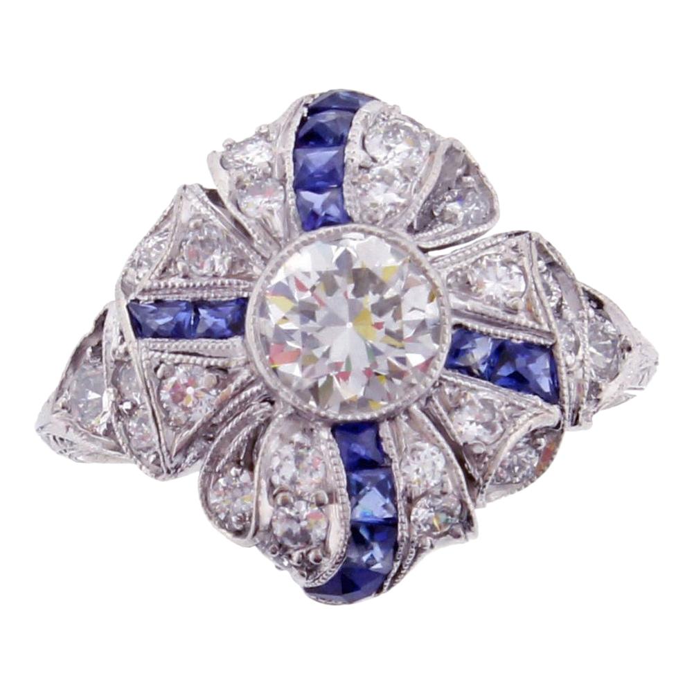 Art Deco Sapphire Diamond Platinum Ring