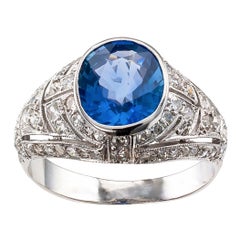 Antique Art Deco Sapphire Diamond Platinum Ring